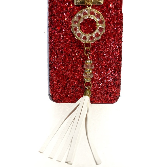 Sparkly Red Glitter Cell Phone Case iPhone 7 7G Gold Rhinestone Finger Ring Hold - Picture 3 of 7